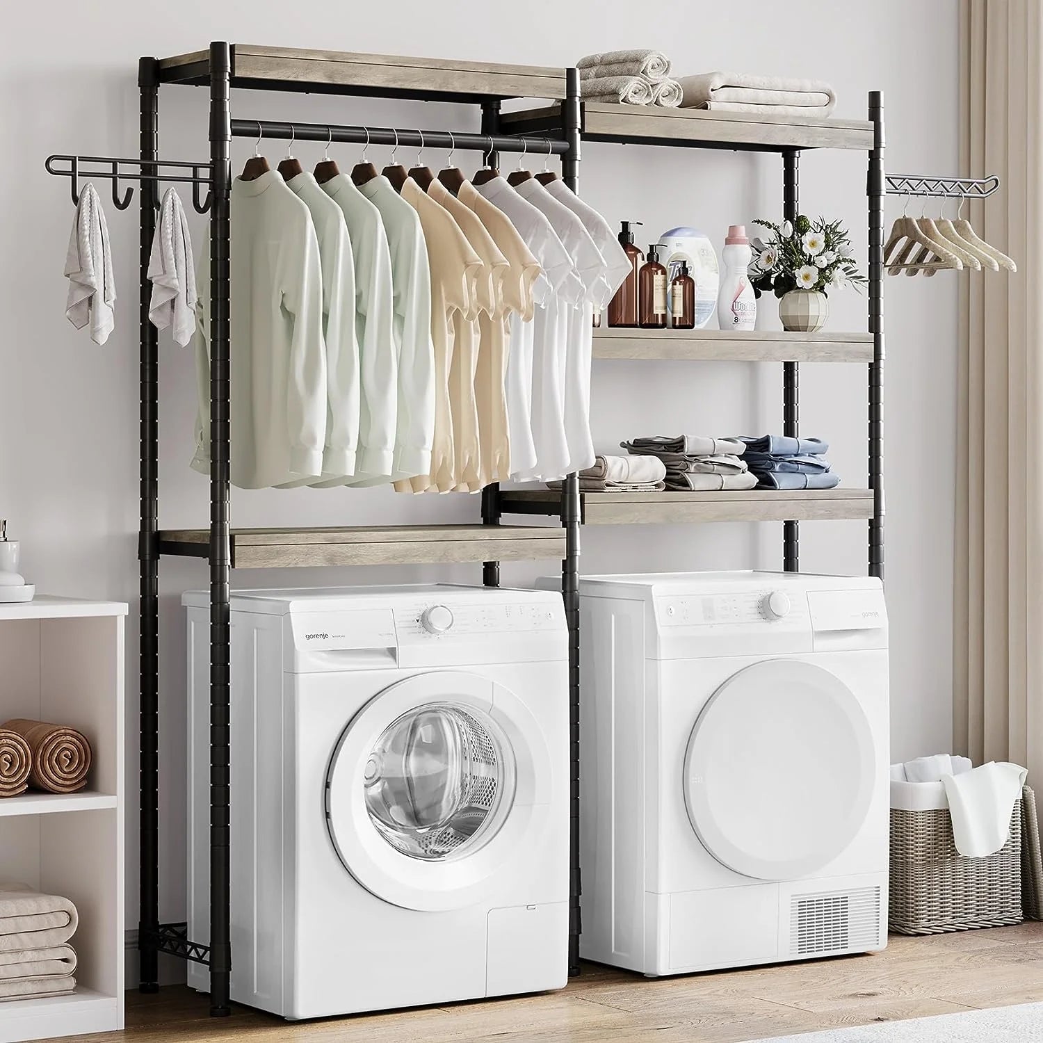 5-Tier Wood Over The Washer and Dryer Laundry Drying Clothes Racks O475
