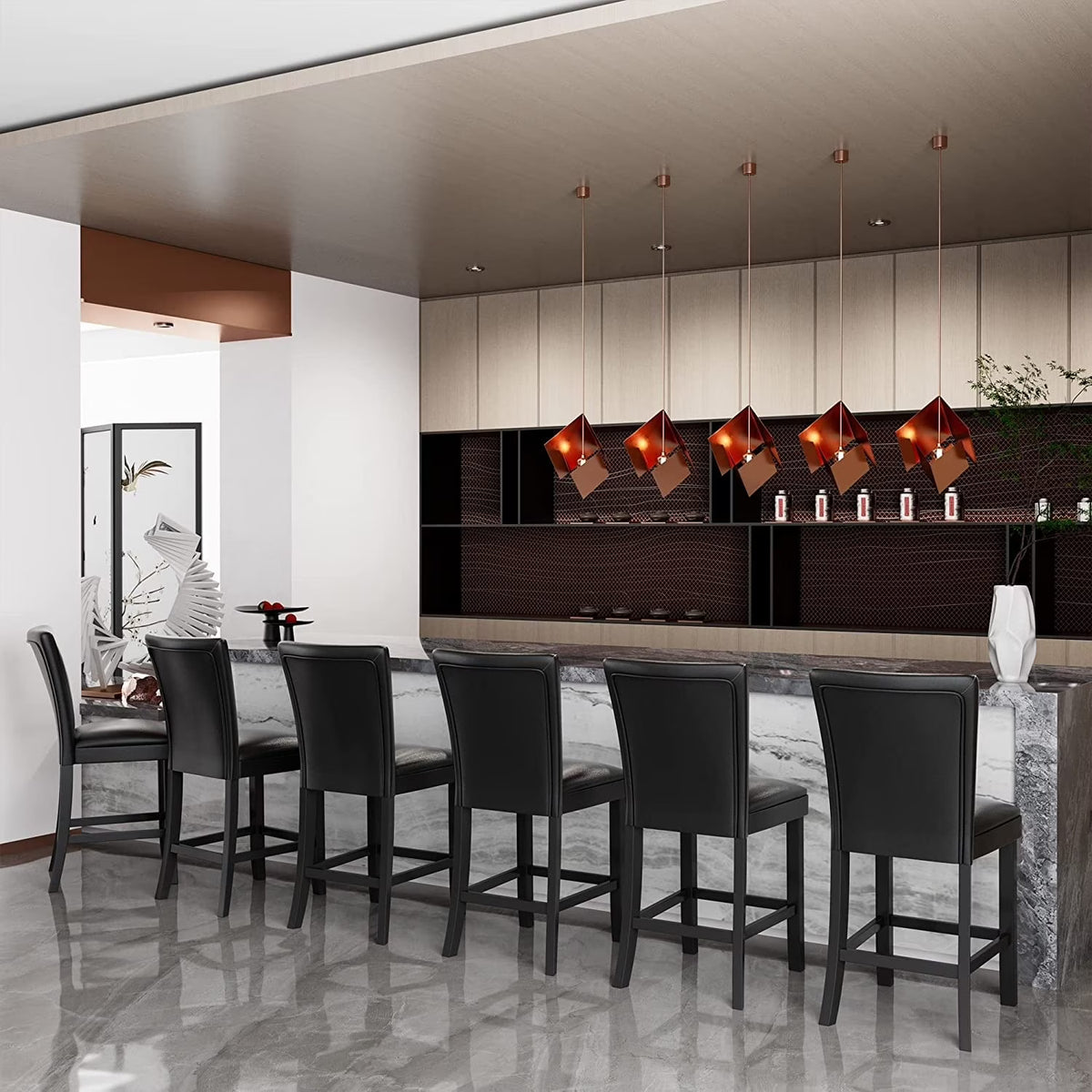 Black Faux Leather Bar Stools Set of 2 Z982292