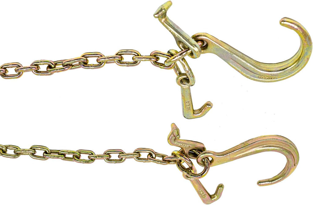 5/16'' x 3' G70 V-Chain Bridle with 8" Medium J Hooks, T-Hook & J-Hook with Grab Hooks, 4700 lbs WLL, Pack of 2 S720