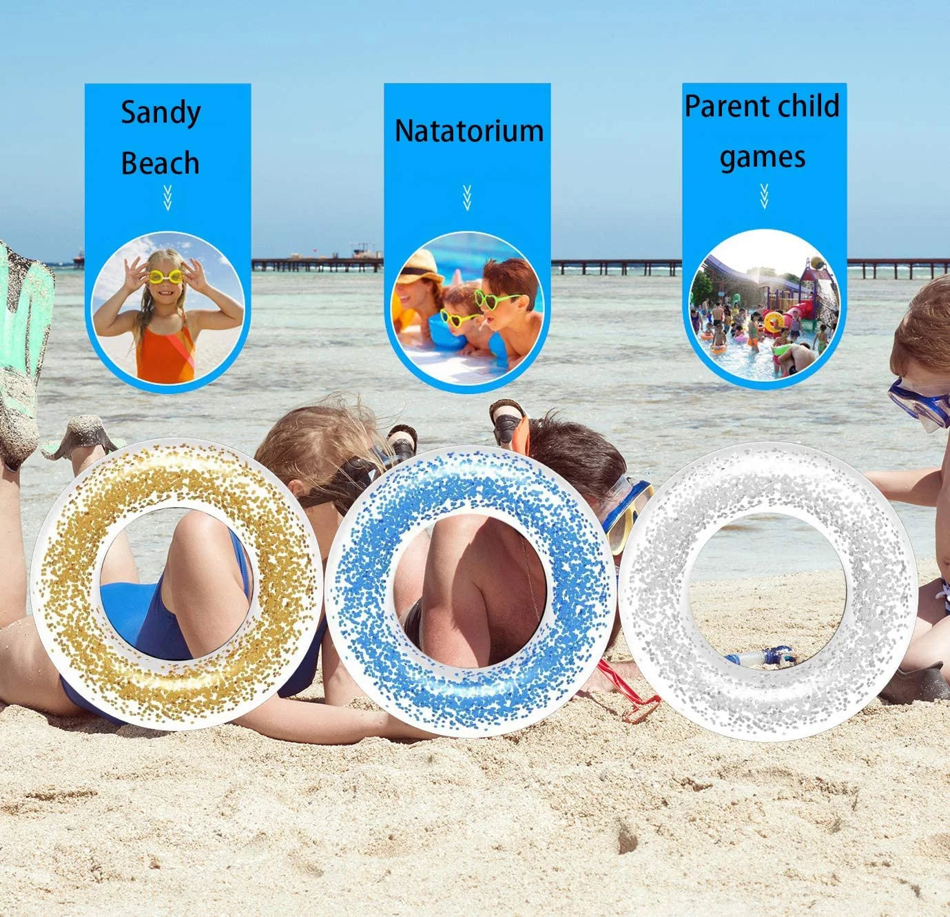 Clear Glitter Inflatable Swimming Ring Pool Float K931441