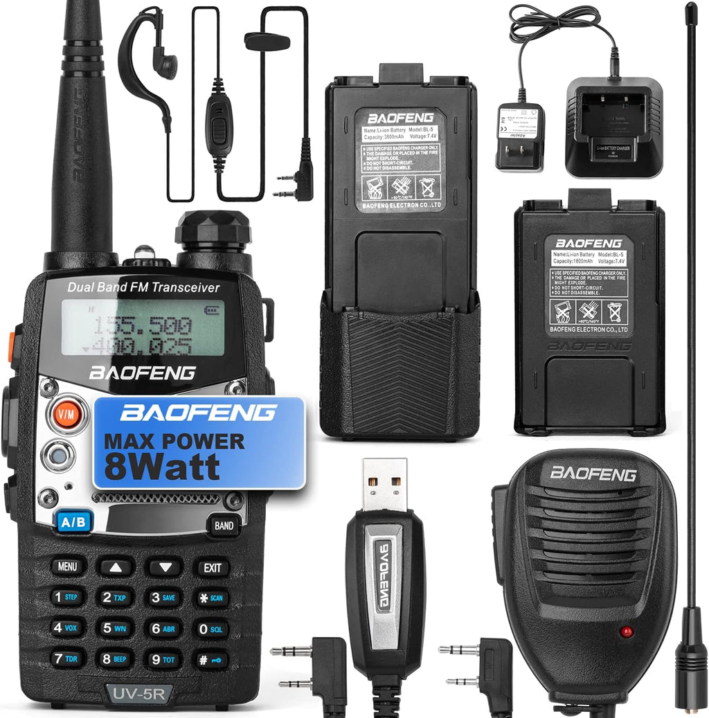UV-5R Pro Dual-Band 2-Way Radio Handheld Walkie Talkies with 2 Rechargeable Battery and Earpiece M679717