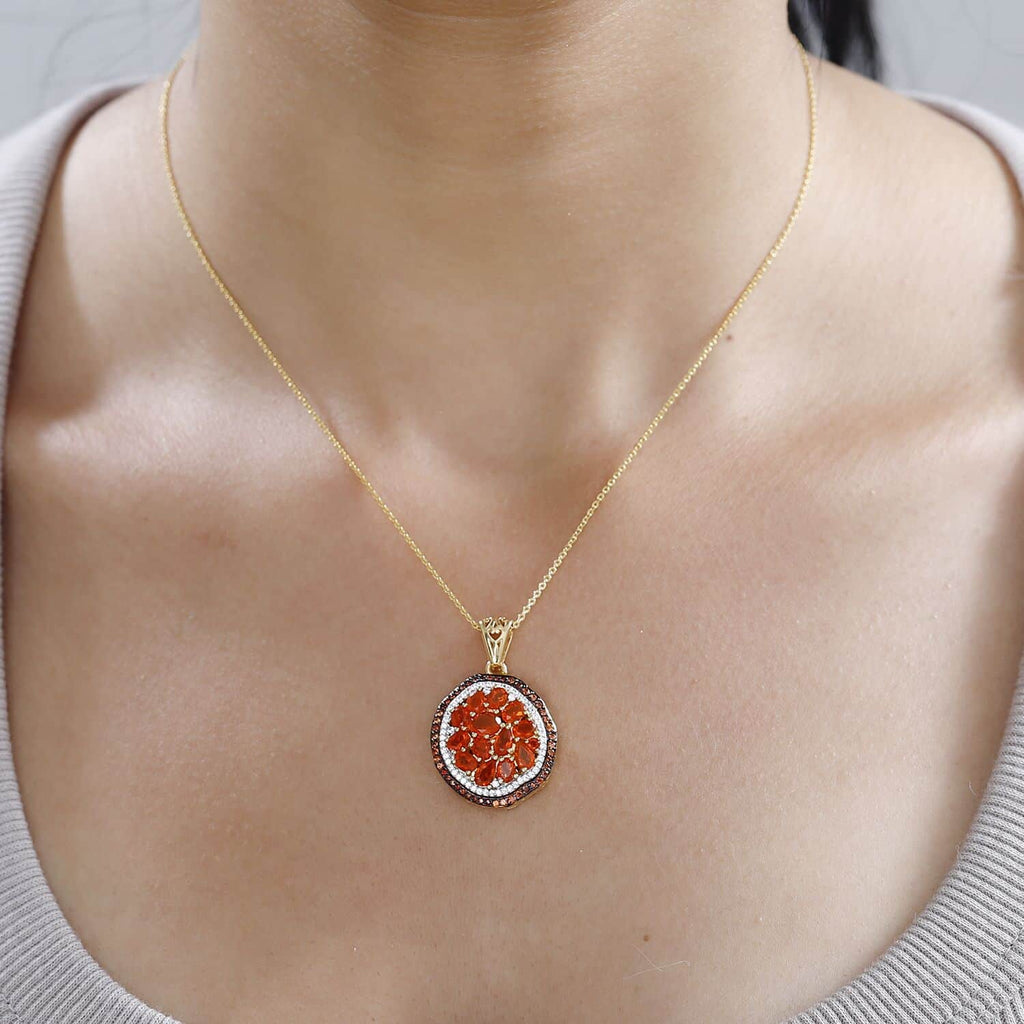 Crimson Fire Opal Oval 925 Sterling Silver Vermeil Yellow Gold Plated Pendant Necklace 20" Ct 1.87 Y869