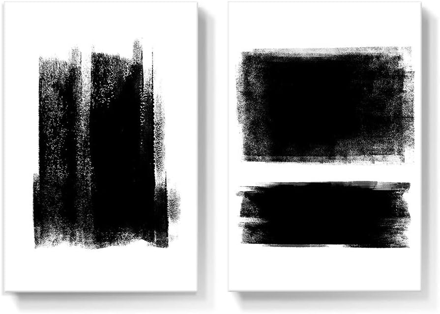 Black and White Canvas Wall Art Framed 12x24 Inch 2 Pieces R3756