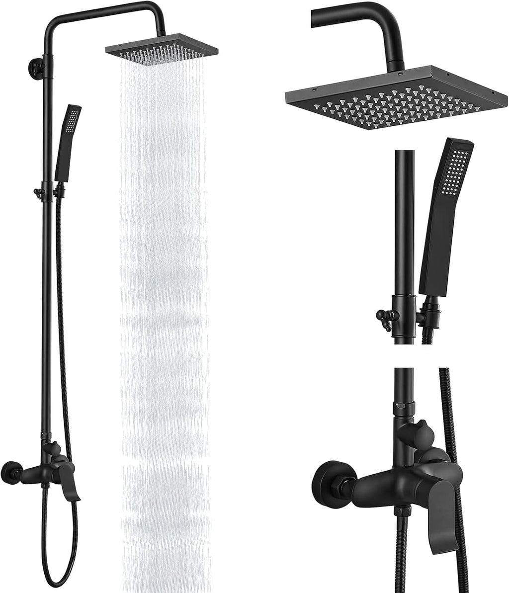 Brushed Nickel 3 Functional Adjustable Complete Set Tub 8 Inch Square Rainfall Shower Head with Square Hand-held A295196