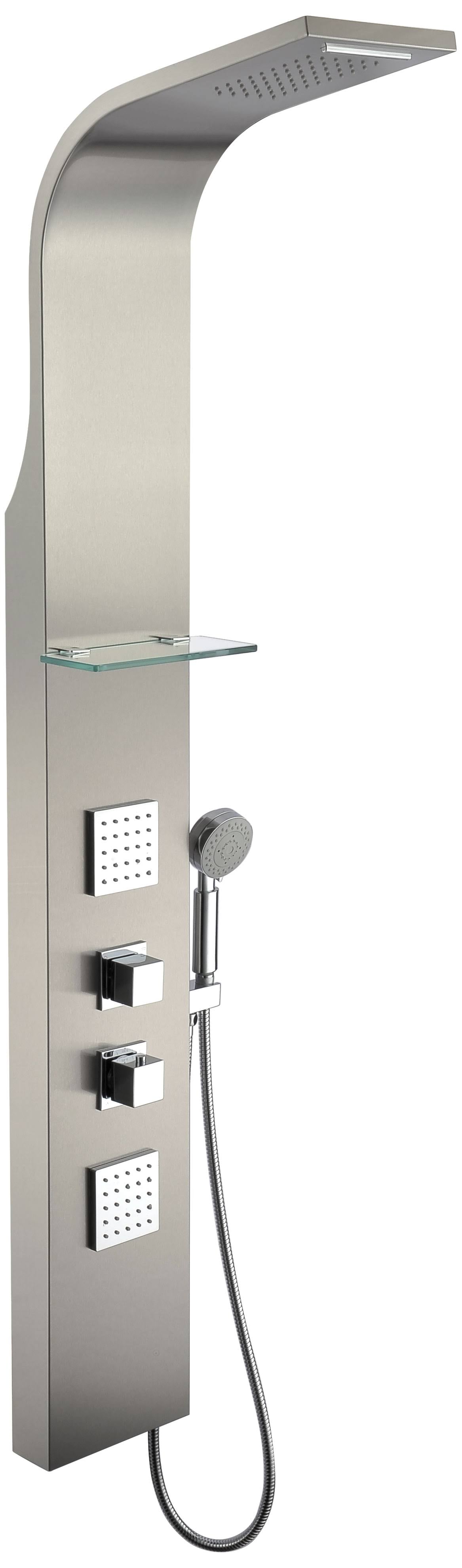 Brushed Steel 2-Jetted Shower Panel with Heavy Rain Shower and Spray Wand H90138