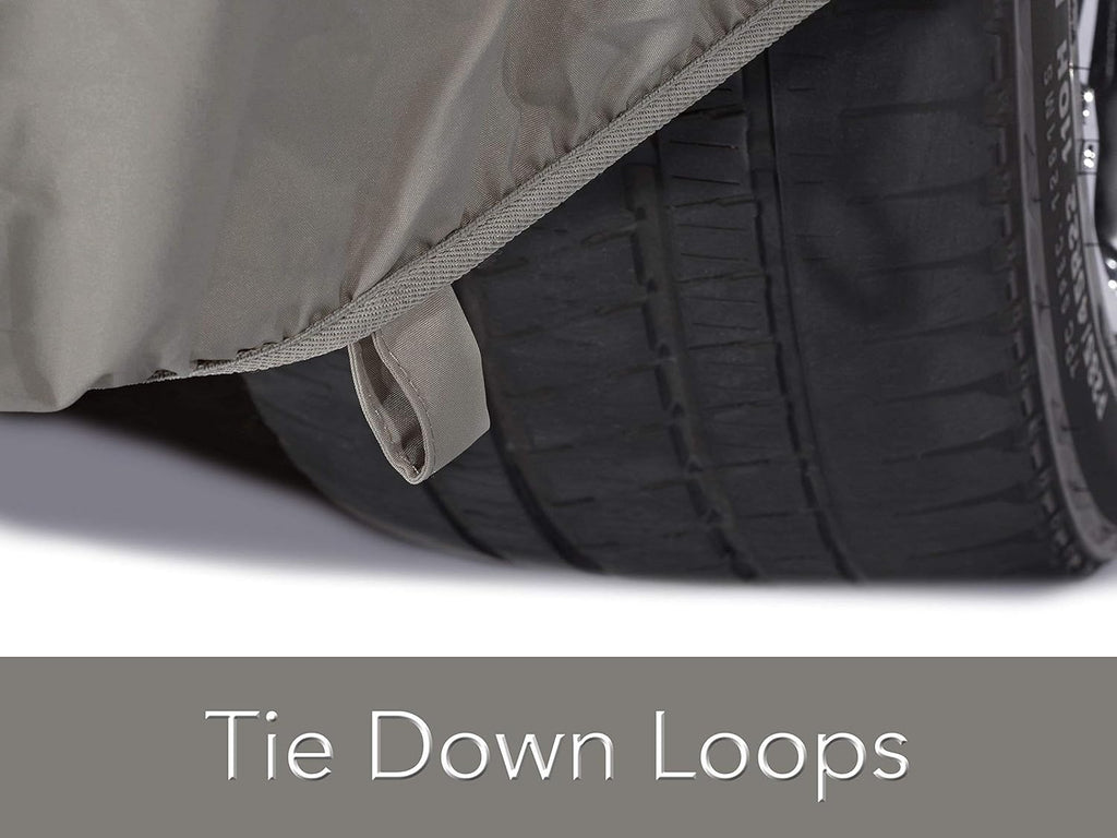 Grey Heavy-Duty Polyester Car Cover with Mesh Vent and Elastic Hem R2335