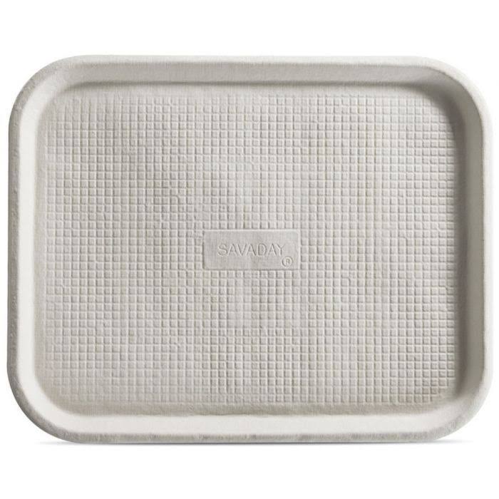 White Molded Fiber Food Trays, 14 x 18, Rectangular, 100/Cart D373865
