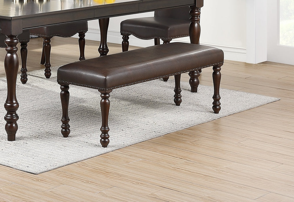 Cherry Finish Faux Leather Bench S640111