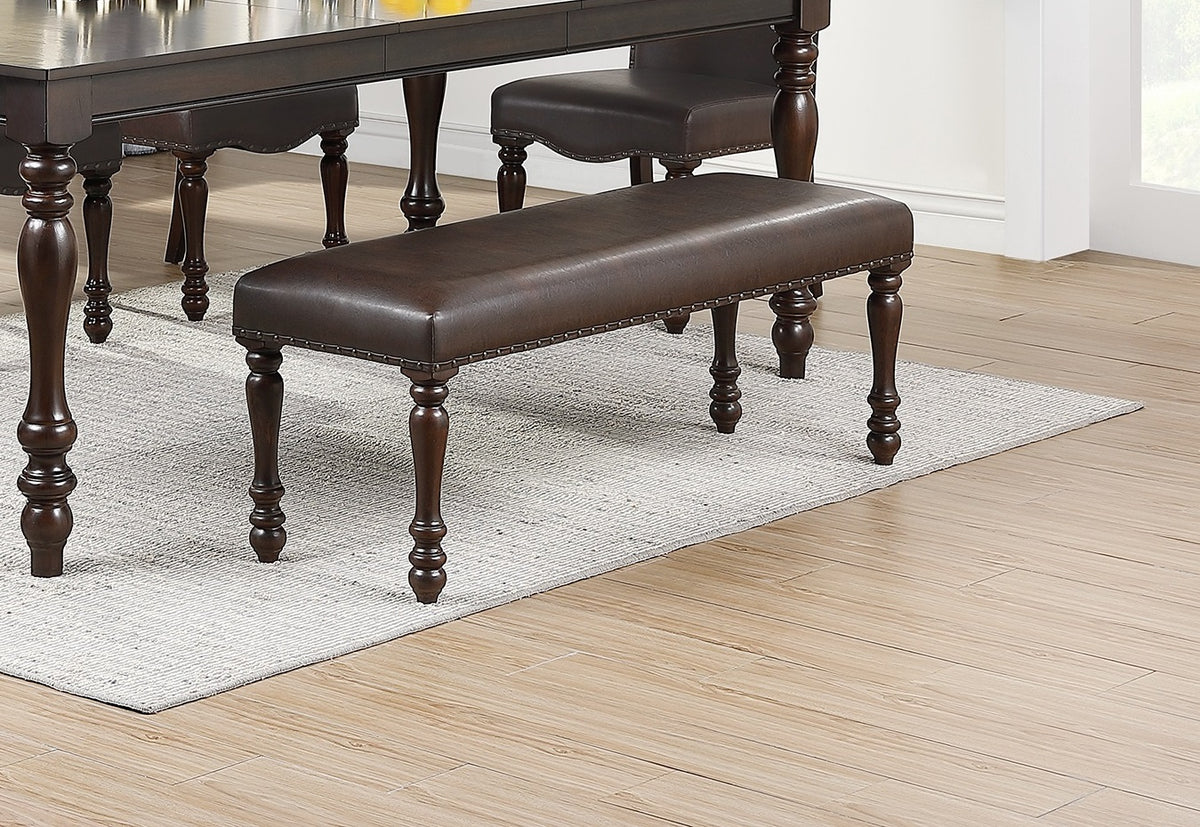 Cherry Finish Faux Leather Bench S640111