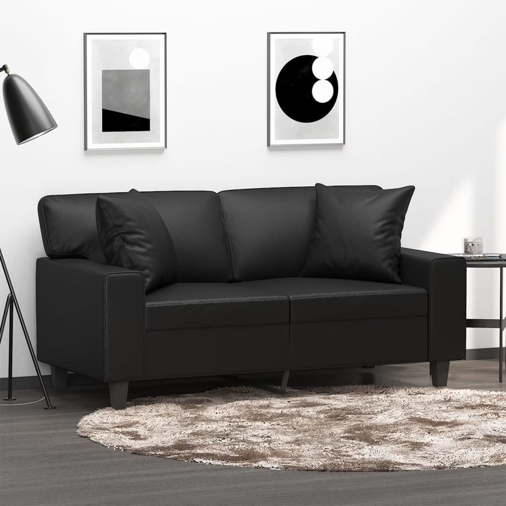 Black 47.2" Faux Leather 2-Seater Sofa R19902