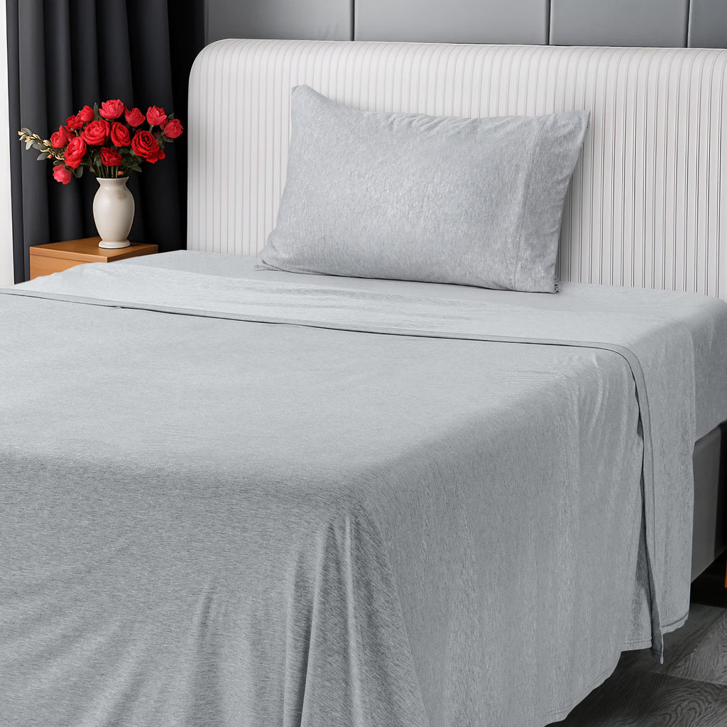 Heather Light Grey Twin Size Jersey Knit Sheet Set 3pc W725