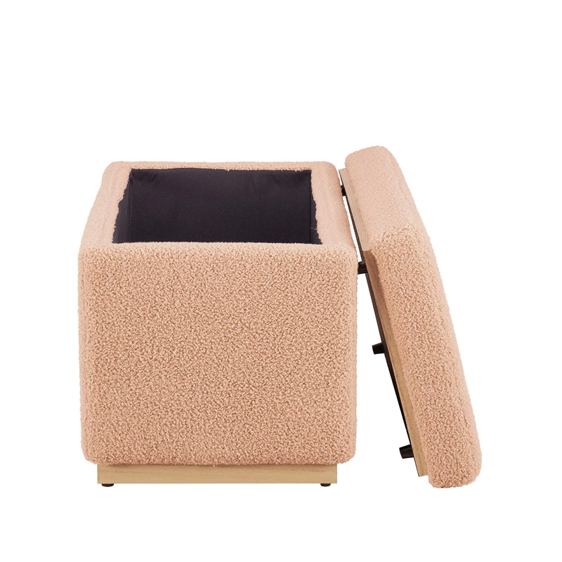 Tan Rectangle Sherpa Storage Ottoman D1526