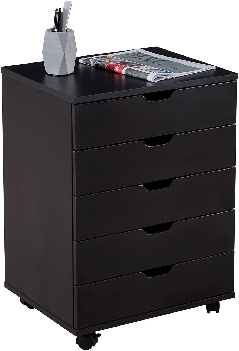 Black 5 Drawer File Cabinet with Casters V156598