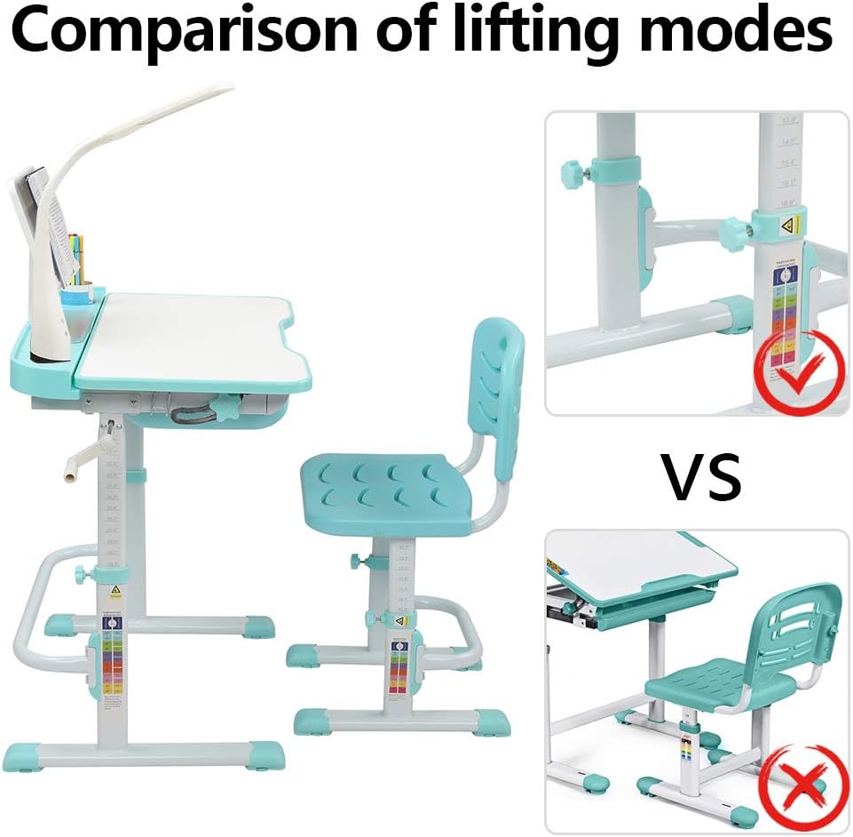Blue-Green Children Learning Table and Chair with Desk Lamp O9552