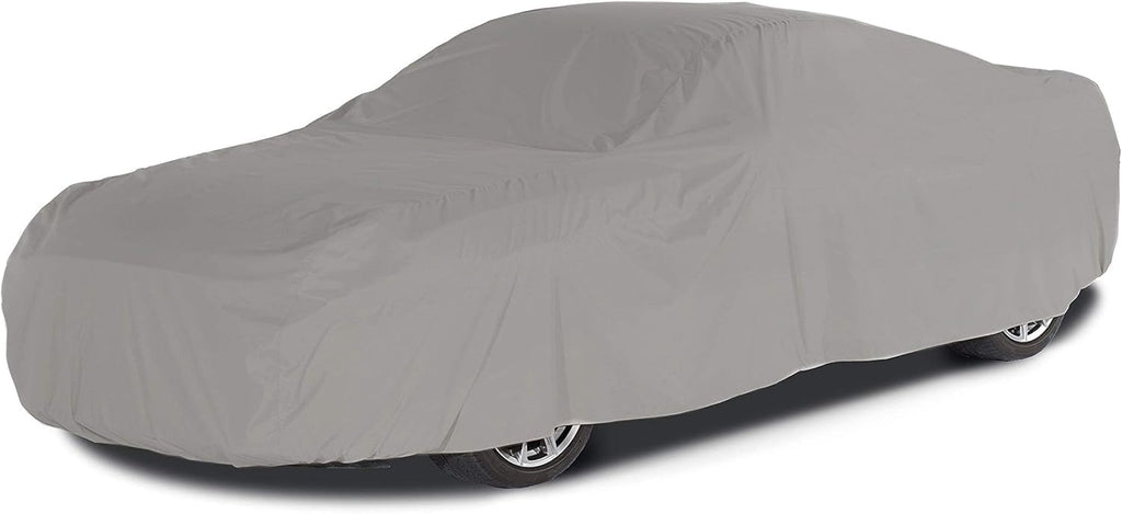 Grey Heavy-Duty Polyester Car Cover with Mesh Vent and Elastic Hem R2335