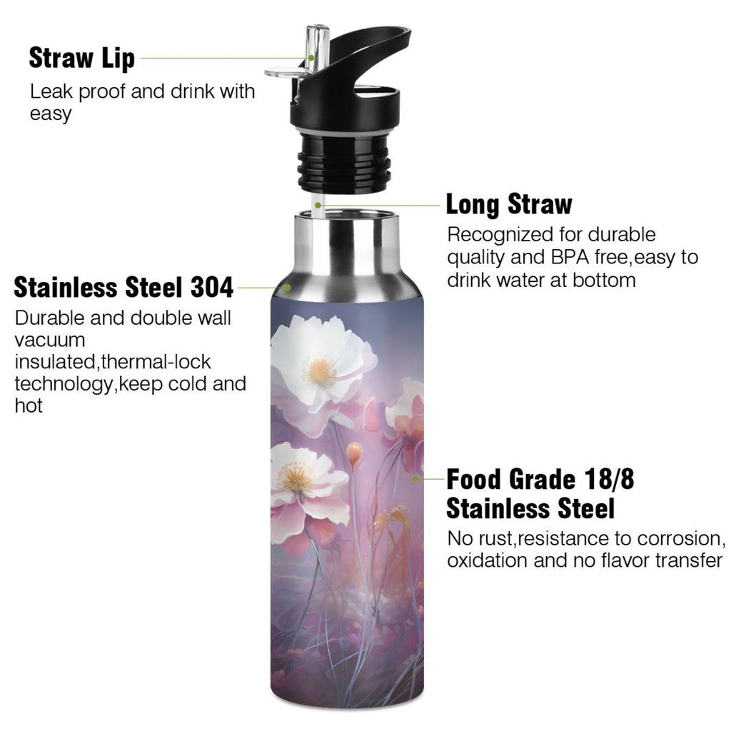 20 oz Insulated Stainless Steel Water Bottle with Straw Lid L2178