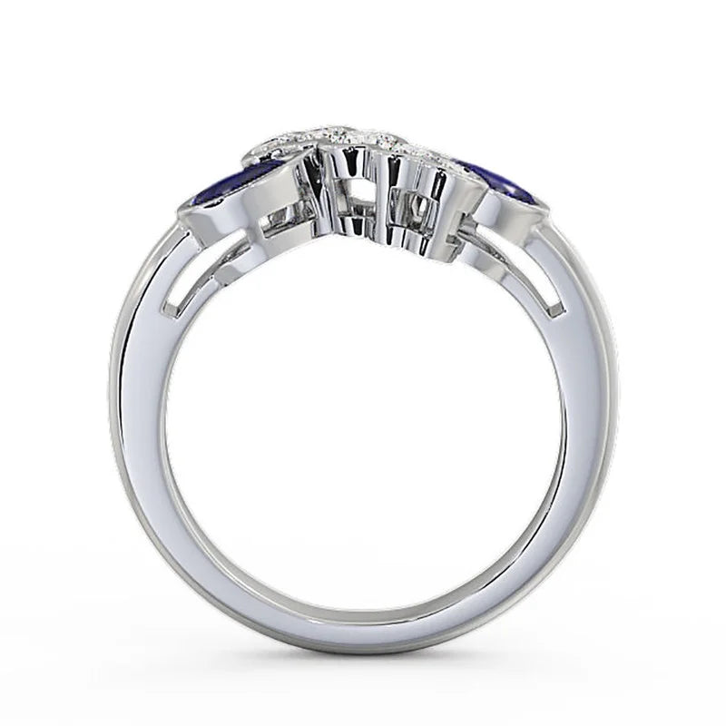 14K White Gold Pear Cut Blue Sapphire Diamond Eternity Band Size 8.5 X3943