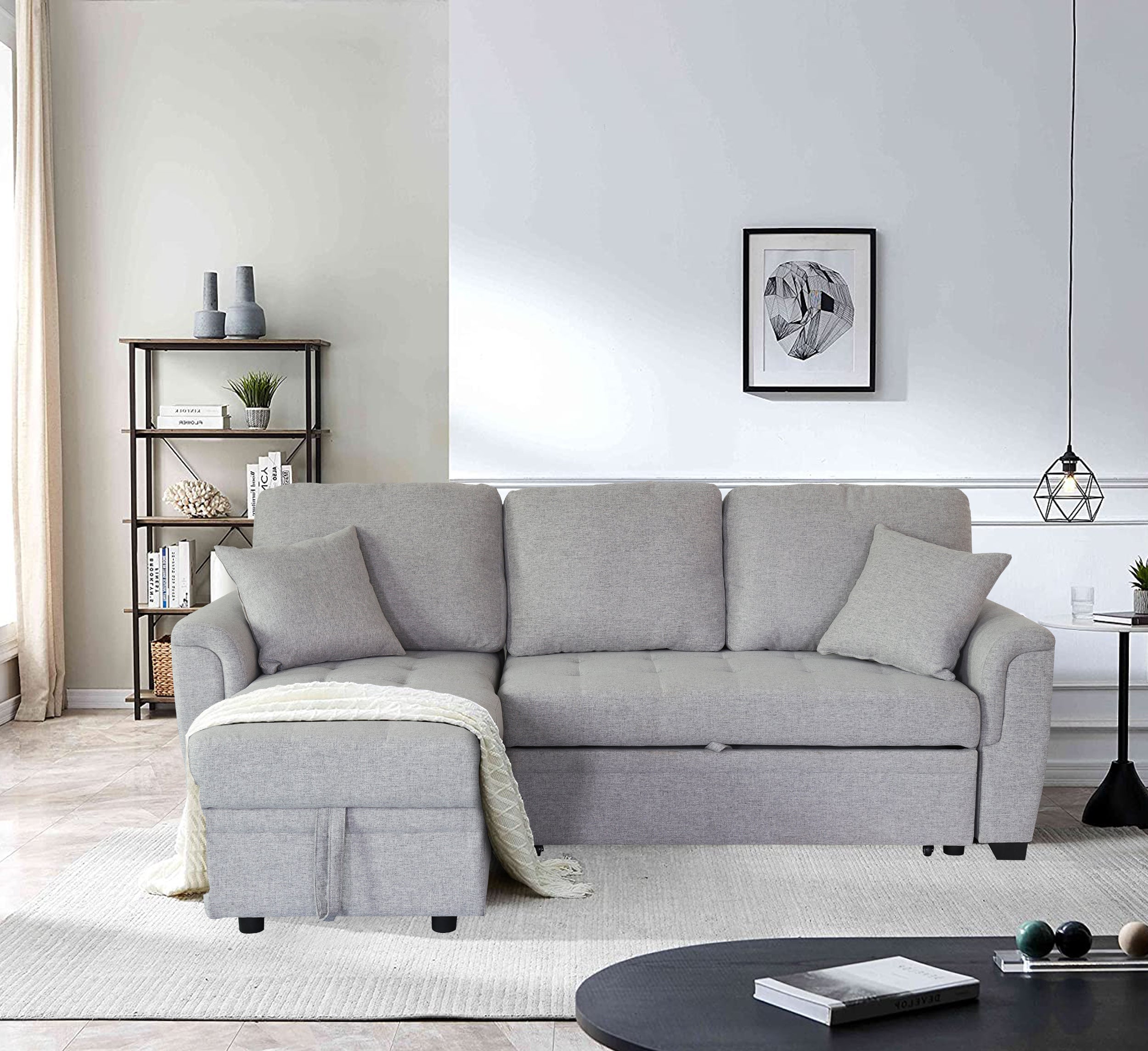 Sofa Bed with Storage, Tufted Cushion, 2 Pillows Y1412
