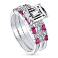 Sterling Silver Emerald Cut Cubic Zirconia Art Deco Ring Set, Rhodium Plated Size 10 D335278