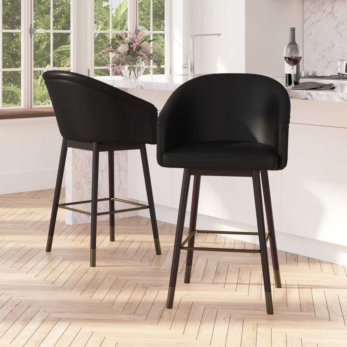 Black Faux Leather Counter Height Stool N17744