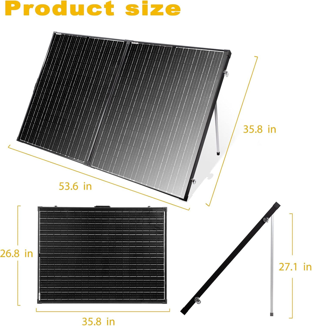 200 Watt 12 Volt Monocrystalline Portable Foldable Solar Panel Suitcase with Waterproof 30A Charger Controller T7440