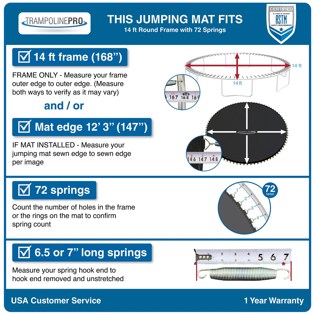 14' Round Frame Trampoline Jumping Mat with 72 Rings T8516