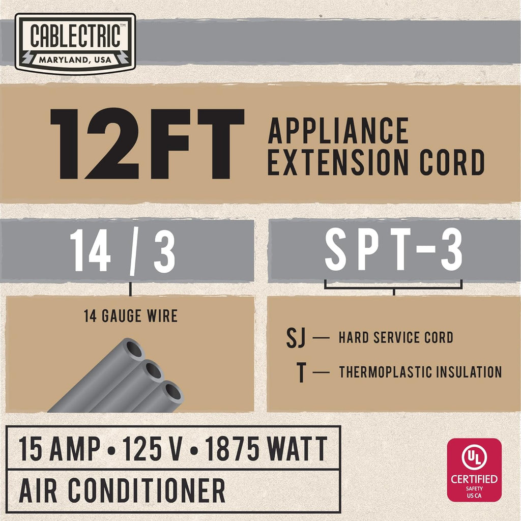 12 Foot Gray 14 Gauge 3 Prong Heavy Duty Appliance Extension Cord, Pack of 2 R469886