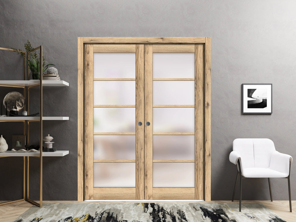 Solid Wood Interior Sliding French Double Pocket Doors 48 x 96 inches L740416