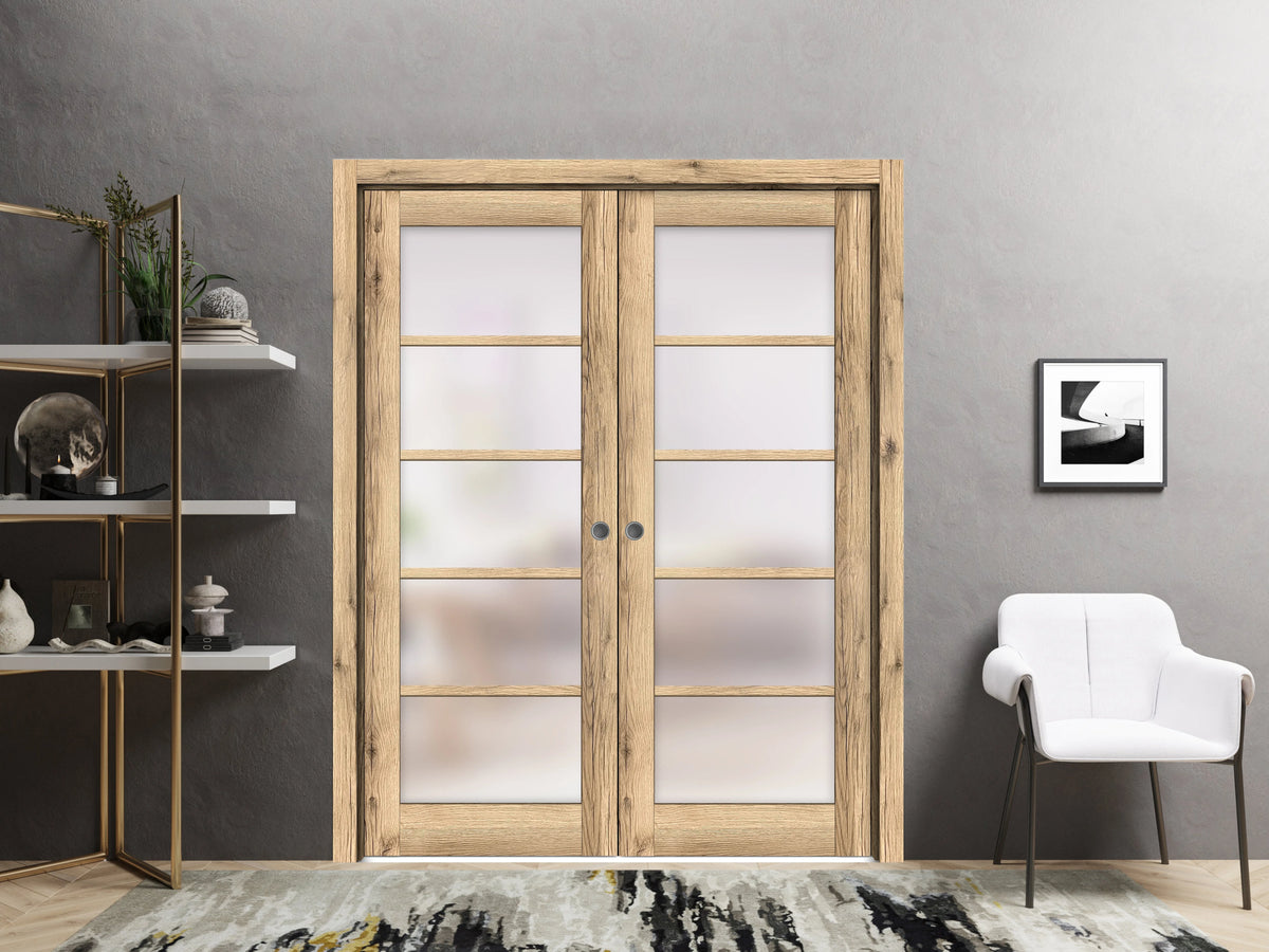 Solid Wood Interior Sliding French Double Pocket Doors 48 x 96 inches L740416
