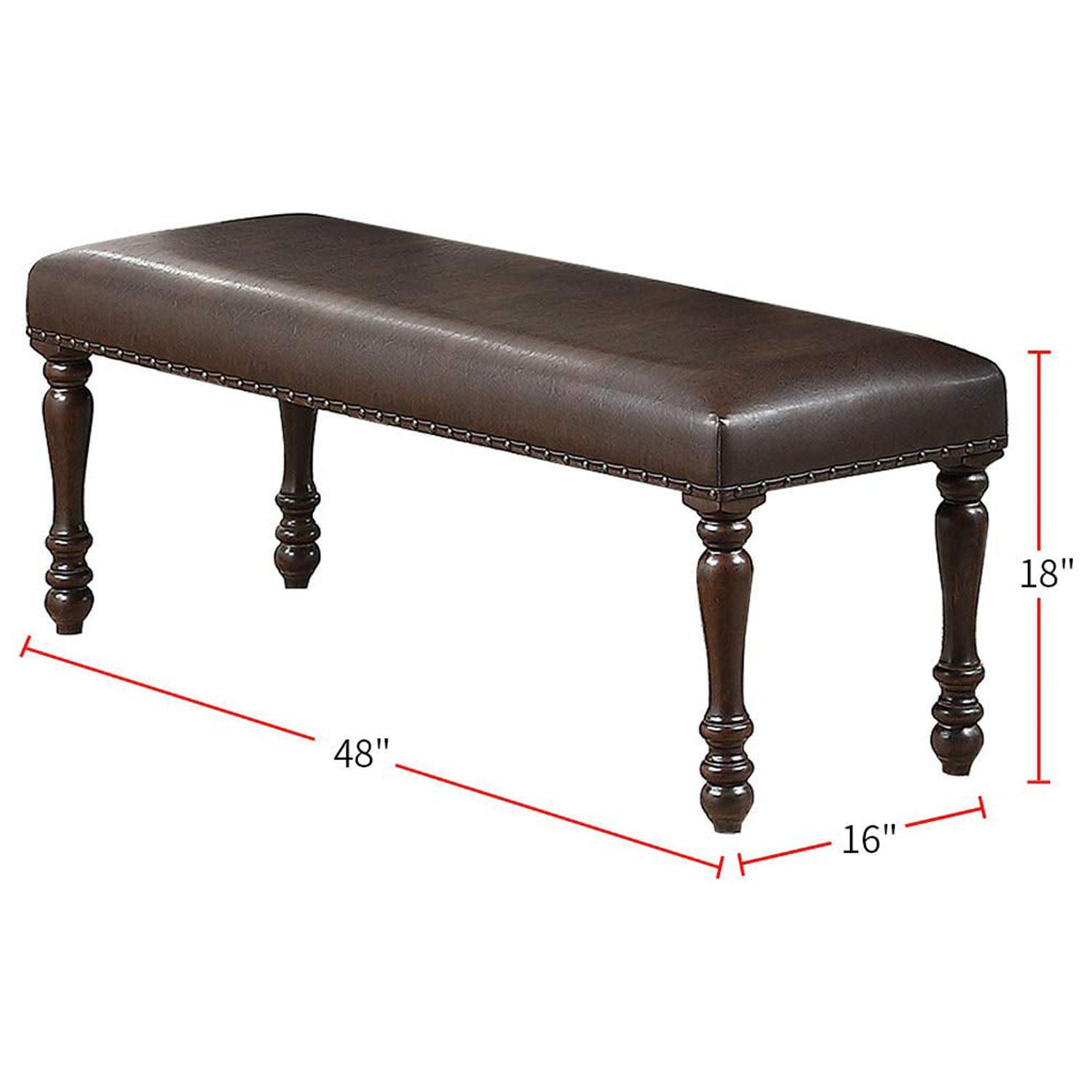 Cherry Finish Faux Leather Bench S640111