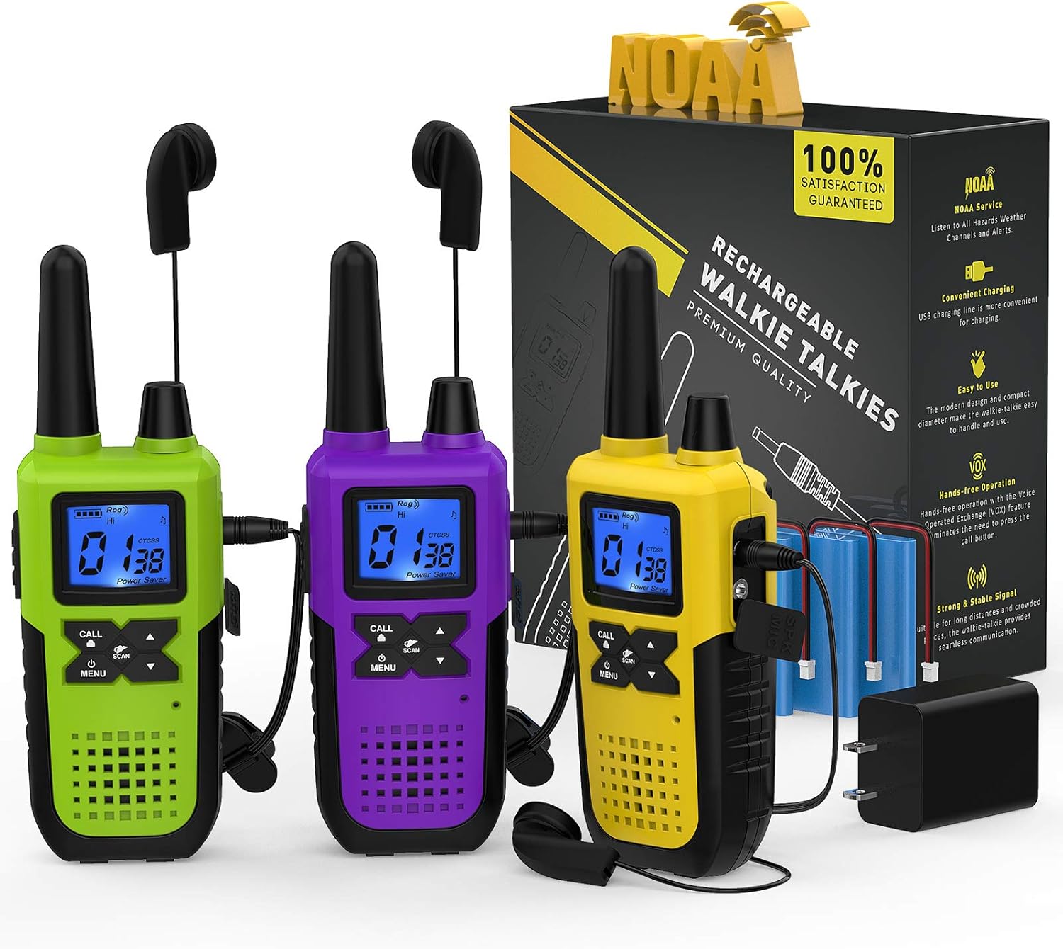 3 Pack Long Range 2 Way Radios with Earpiece and Mic Set USB Charger Battery Weather Alert N5927