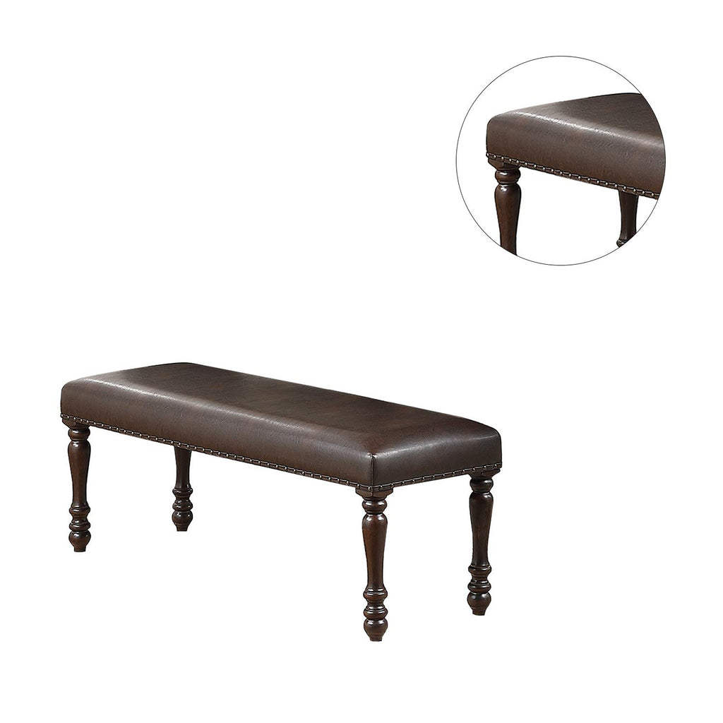 Cherry Finish Faux Leather Bench S640111
