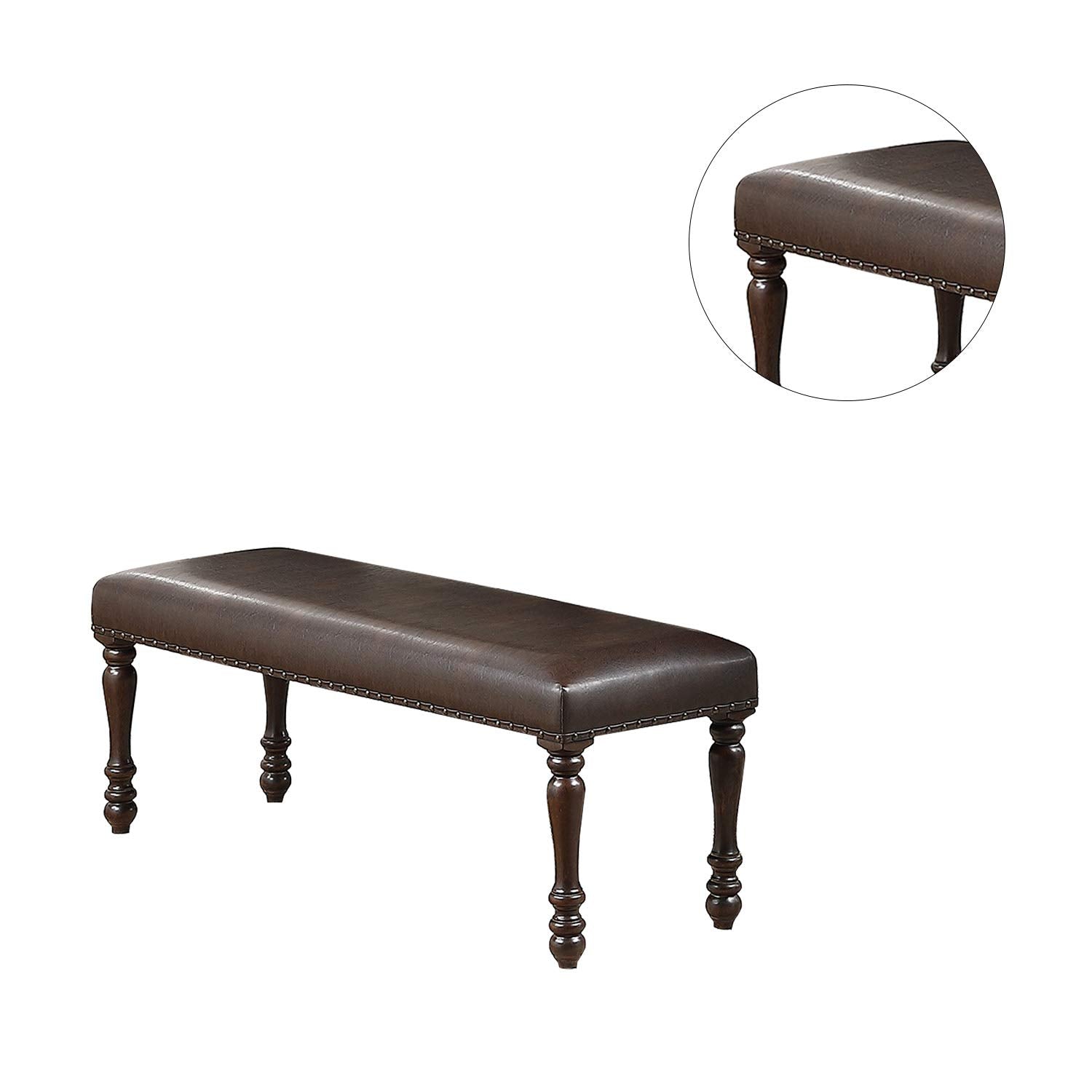 Cherry Finish Faux Leather Bench S640111