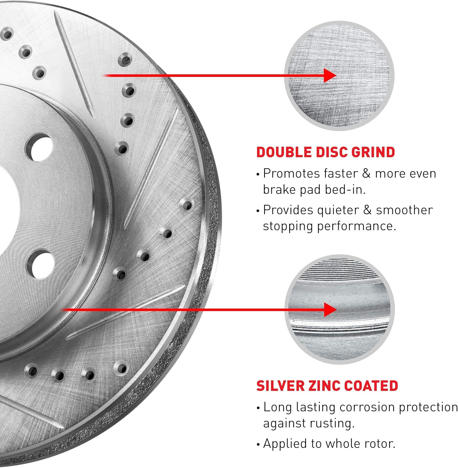 Drilled and Slotted Brake Rotors with Semi-Metallic Brake Pads Q56899