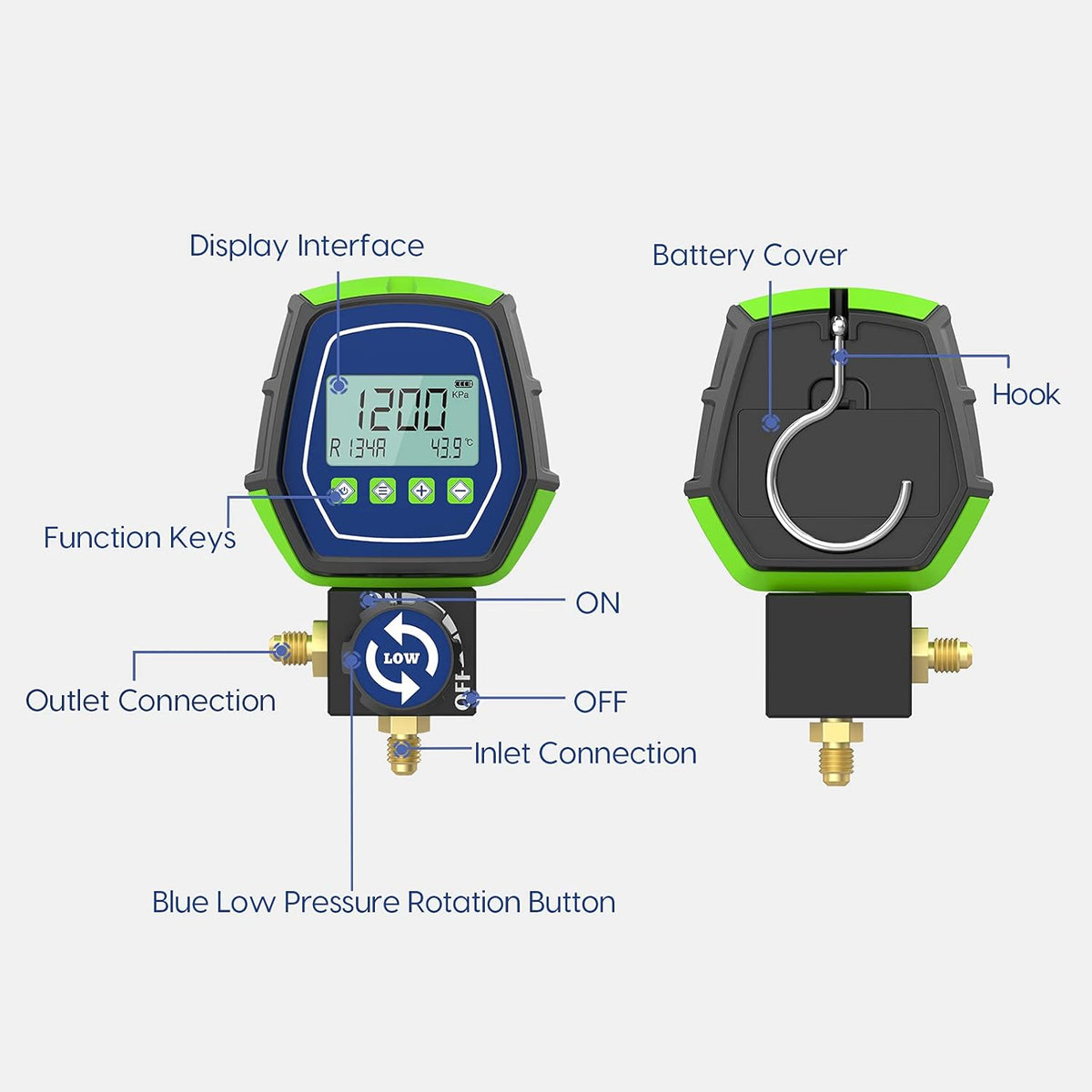 R134a Digital Manifold Gauge Set HVAC Refrigeration Tester with Built-in 90 Refrigerants Pack of 2 R9934