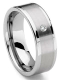 Titanium Tungsten Carbide 8MM Flat Diamond Comfort Fit Mens Wedding Band Ring Sz 7.5 N6026