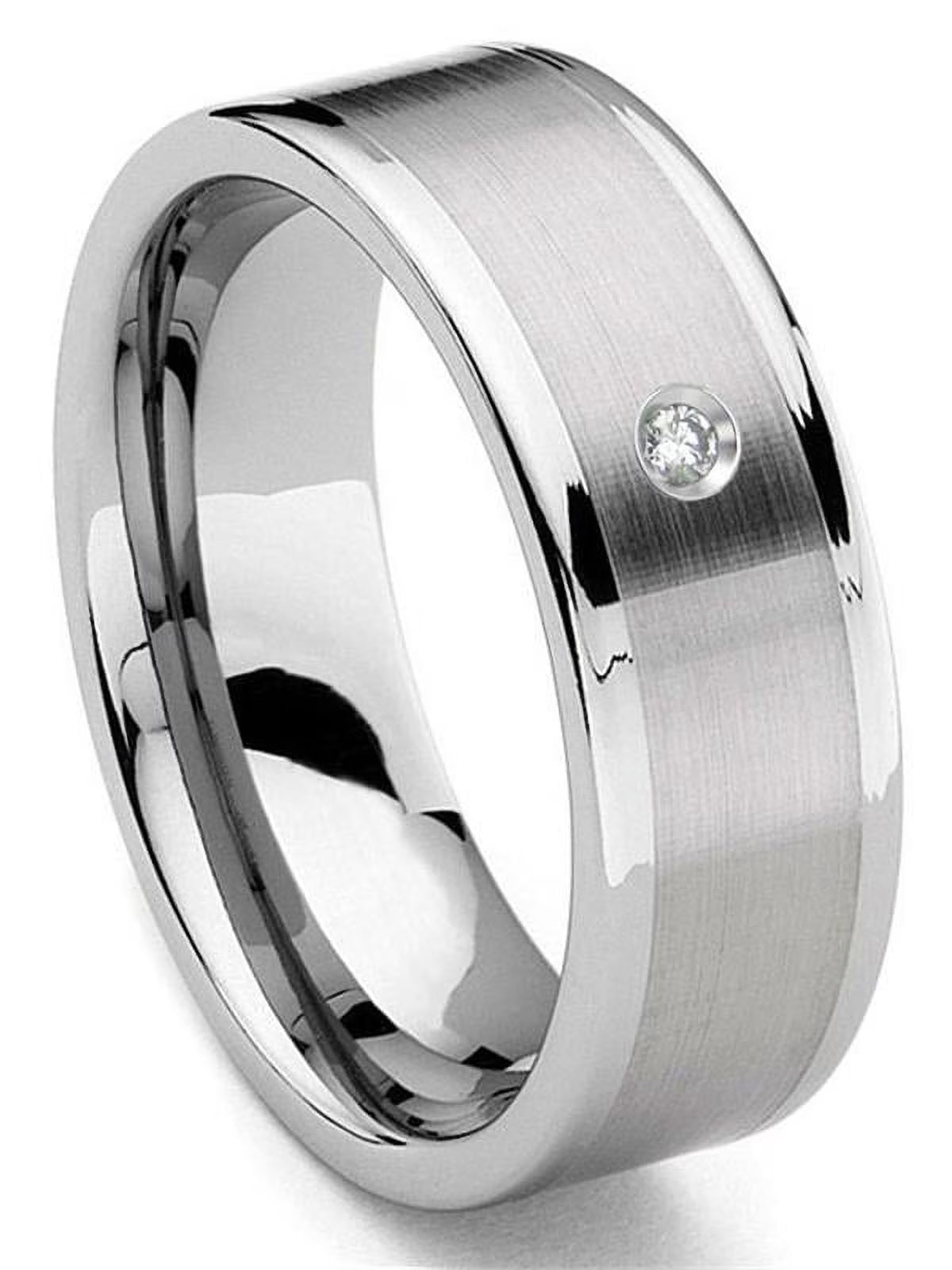 Titanium Tungsten Carbide 8MM Flat Diamond Comfort Fit Mens Wedding Band Ring Sz 7.5 N6026