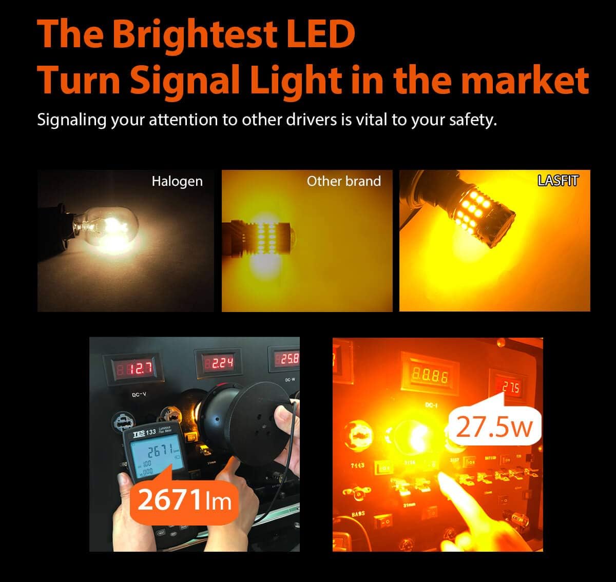 3157 LED Turn Signal Light Bulb Amber Yellow (Pack of 2) E233492