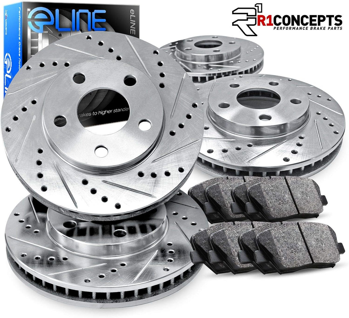 Drilled and Slotted Brake Rotors with Semi-Metallic Brake Pads Q56899