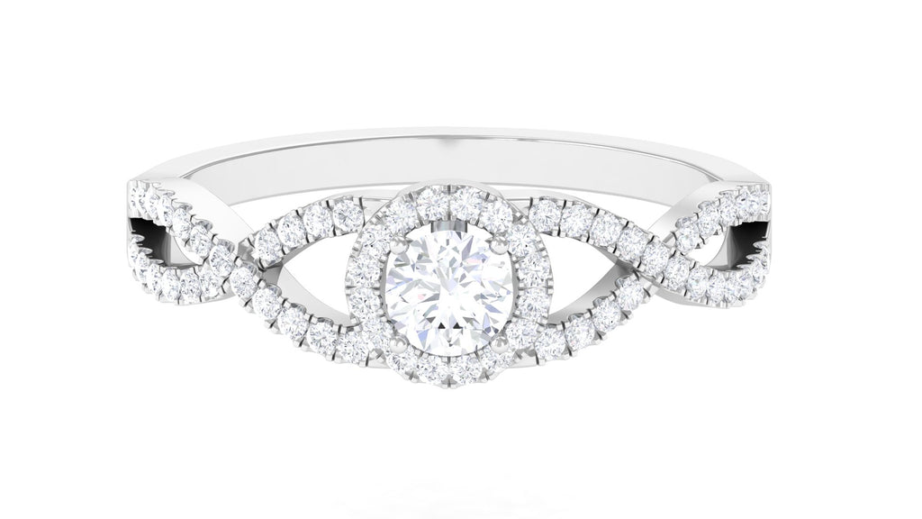 925 Sterling Silver Moissanite Solitaire Engagement Ring with Halo U61458