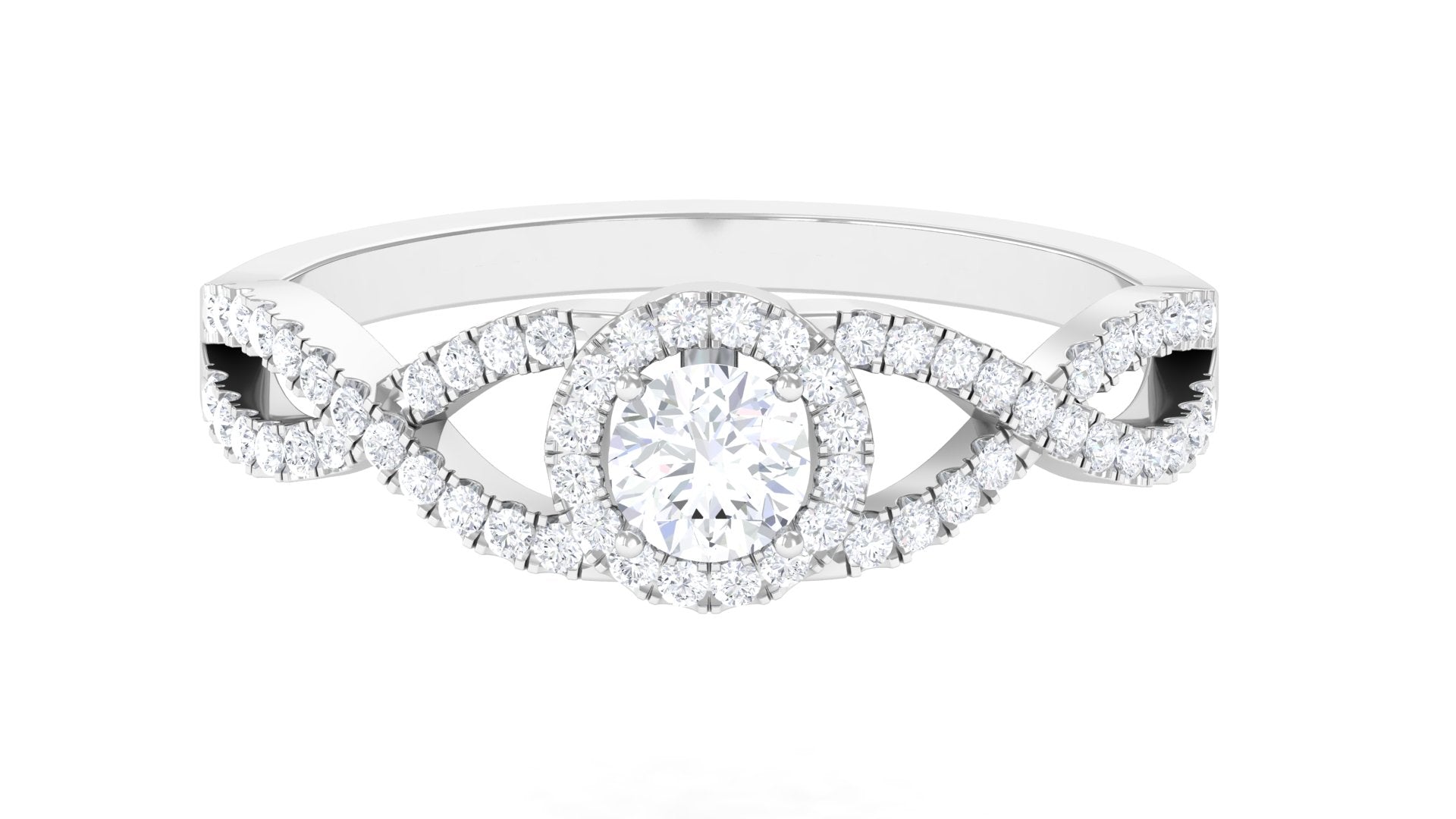 925 Sterling Silver Moissanite Solitaire Engagement Ring with Halo U61458