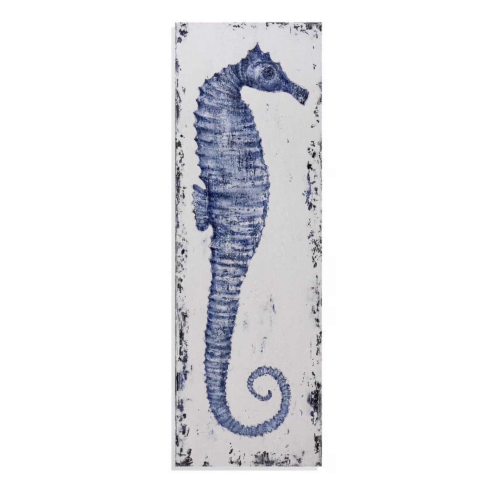 Hand Painted Canvas Fabric & Pine Wood Painting in Blue G1216