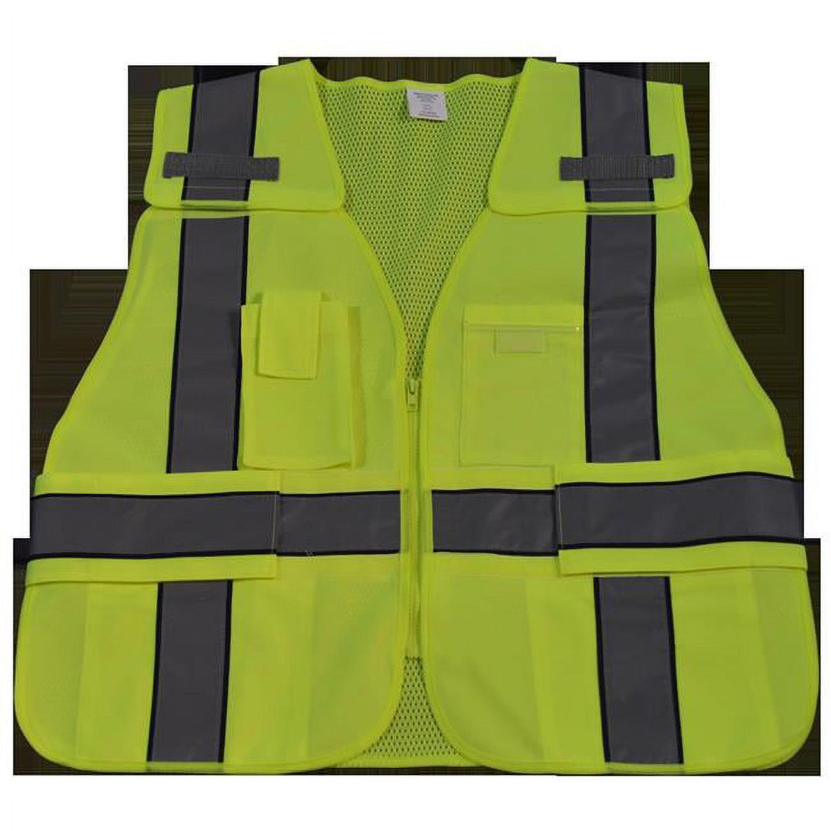 Class 2 Lime Solid Front & Mesh Back Safety Vest with Navy Blue Binding 5-Point Breakaway A837465