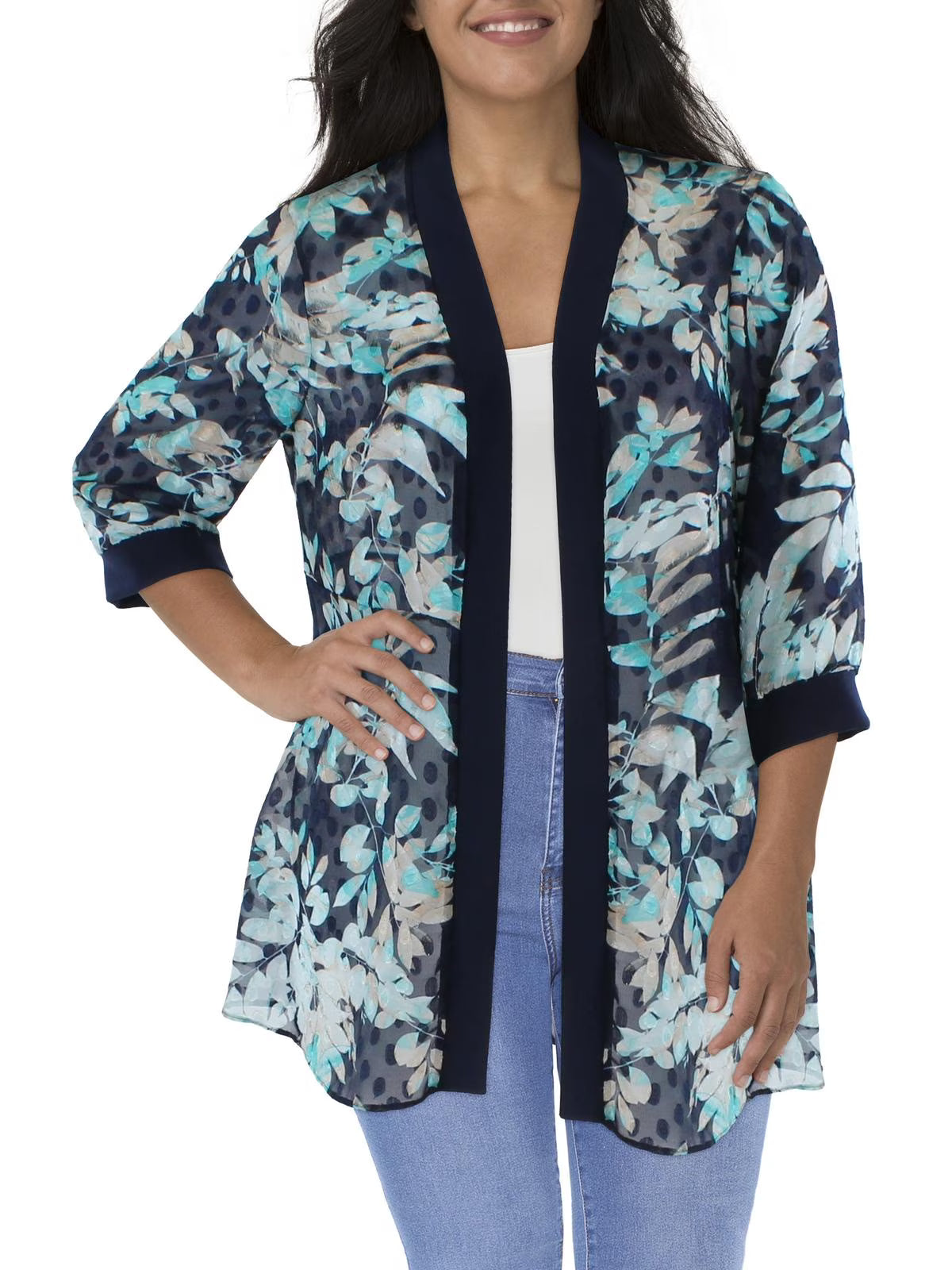Printed Duster Open-Front Blazer E309