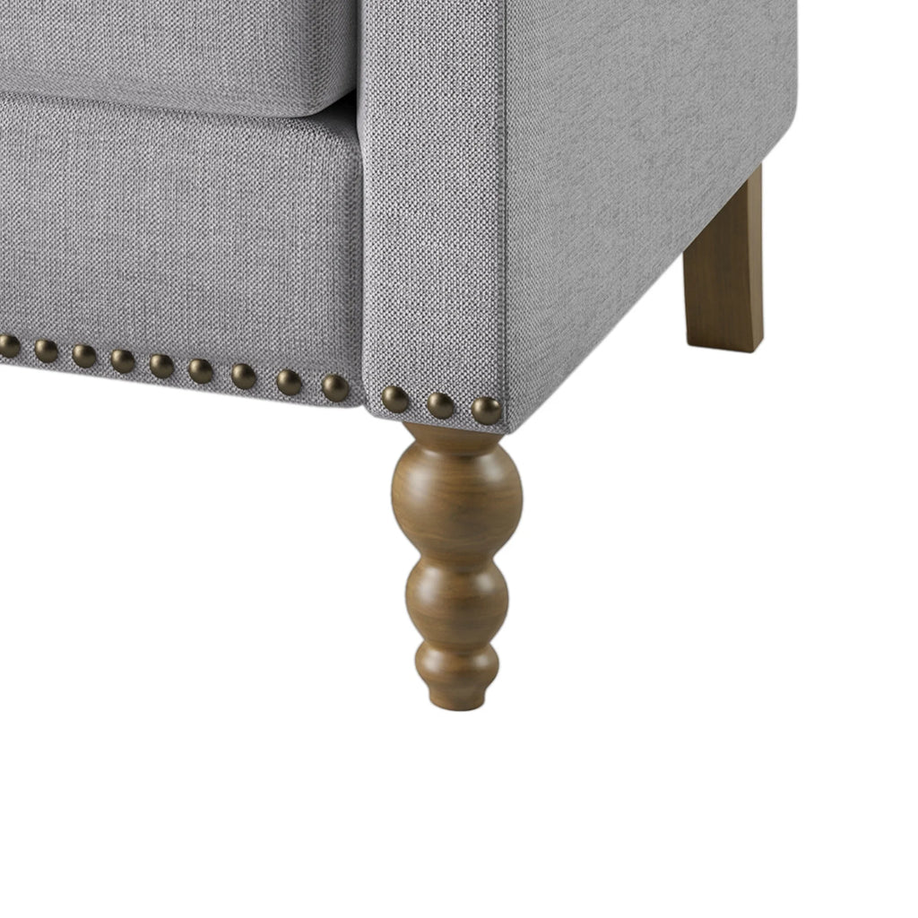 Light Gray Linen Armchair with Wooden Legs X762