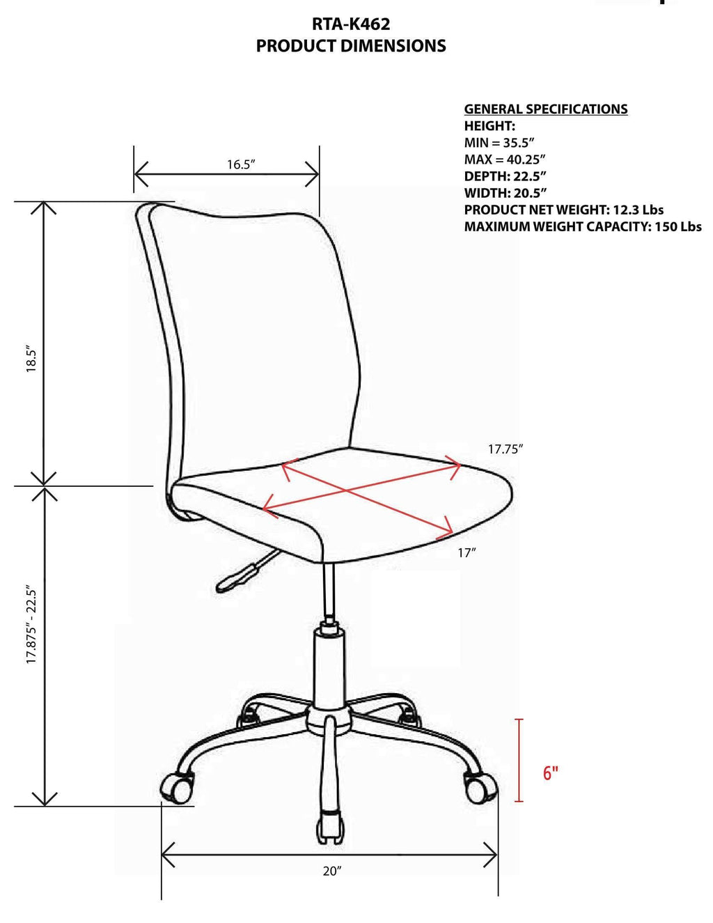 Black Armless Task Chair W670