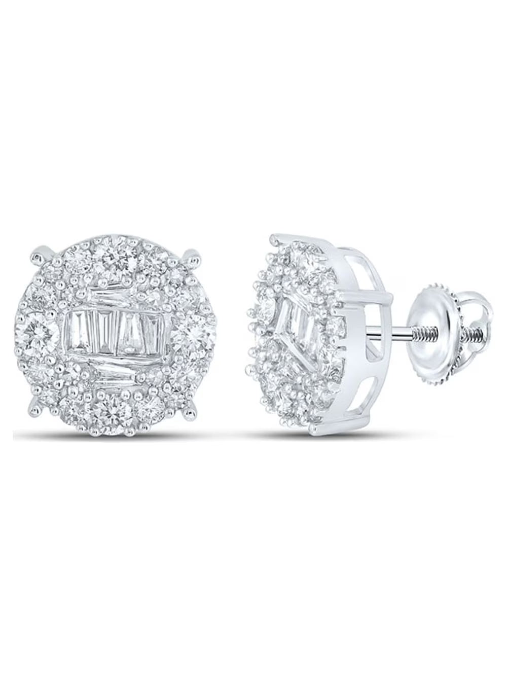 10kt White Gold Mens Diamond Circle Cluster Earrings 1 Cttw O133418