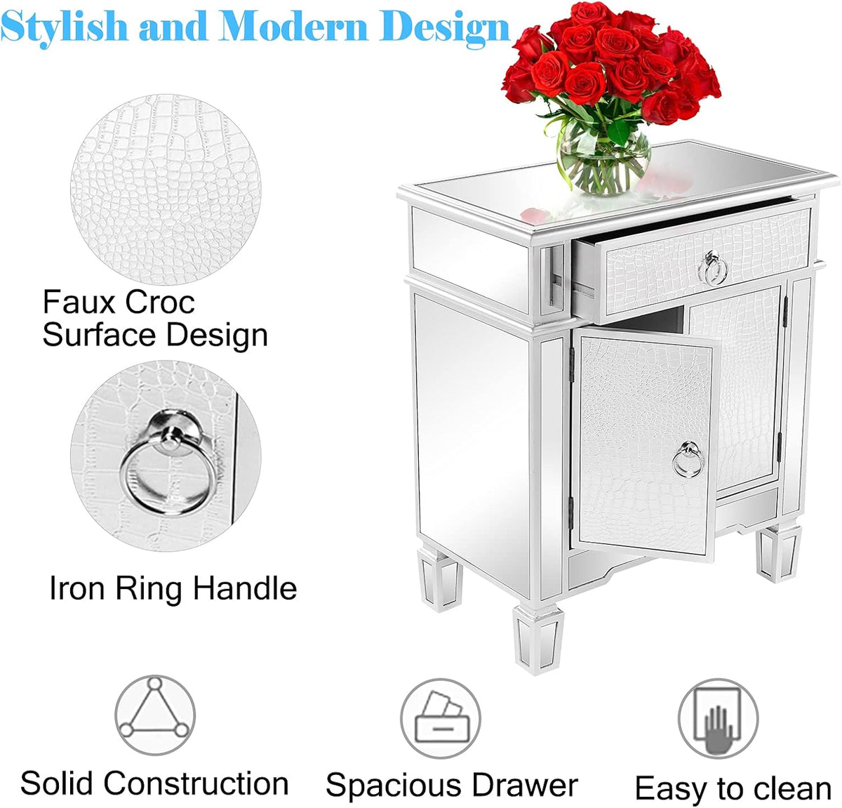 Mirrored Wood Cabinet with Drawers and Cabinet S44590