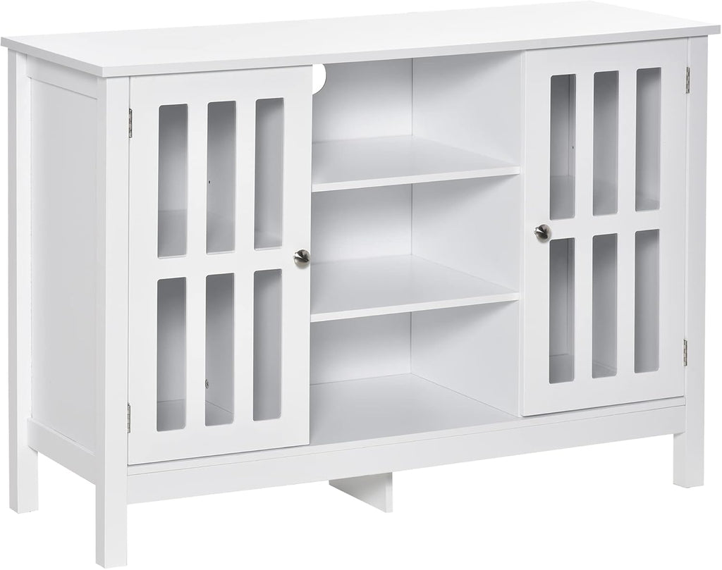 White Sideboard Storage Cabinet with 2 Slatted Doors I162968