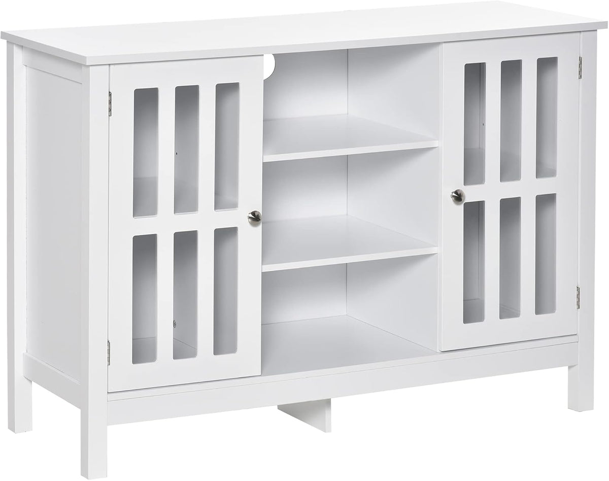 White Sideboard Storage Cabinet with 2 Slatted Doors I162968